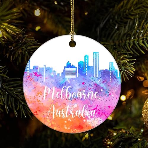 Vista 29 de Two-Side Printed Australia-Canberra Ceramic Christmas Ornament, Novelty for Family Friends Kids, Colorful City Painting Christmas Keepsake Pendants