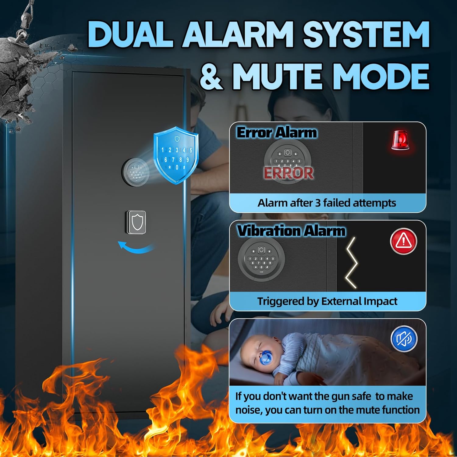 12-15 Large Gun Safe for Rifles and Pistols, Gun Cabinets for Rifles and Shotguns with Digital Keypad and Alarm Mode, Easy Assembly Rifle Safe for Home, Internal Lockable Box & Removable Shelves
