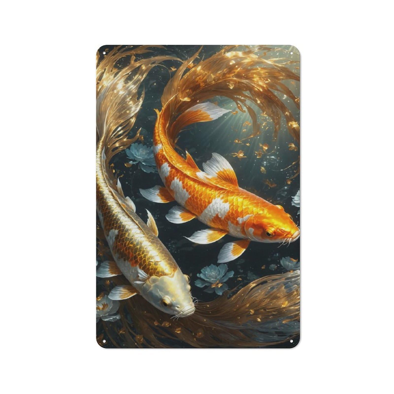 Junmoney Two Fish In Harmony Vintage Metal Plaque 30X20cm For Man Cave Or Games Room, For An Autumn Update To Man Cave And Games Room