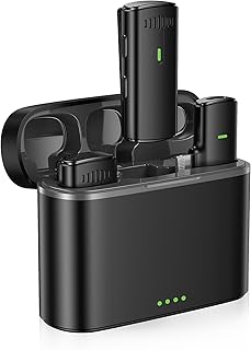 Wireless Lavalier Lapel Microphone for iPhone with Charging Case, Mini Microphone with Noise Cancellation Voice Changing, 7H Battery, Recording Mic for Video, Podcast, Interview, Vlog, YouTube