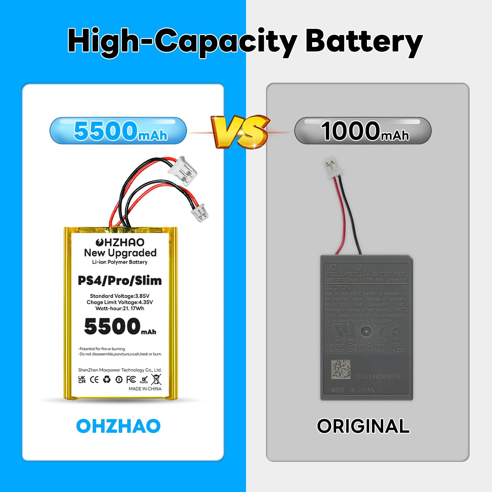 Amazon.co.jp: OHZHAO 2パック 5500mAh PS4 コントローラー