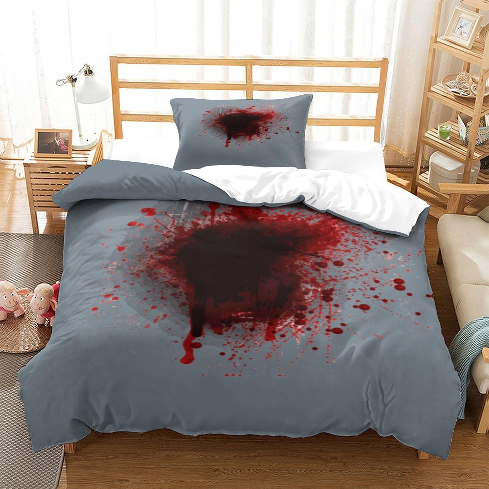 P1s9u7w5y Blood Splash-6 3D Printed Realistic Blood Stain Duvet Cover Set 3Pcs Microfiber Simulation Blood Bedding Set Single（135X200cm）