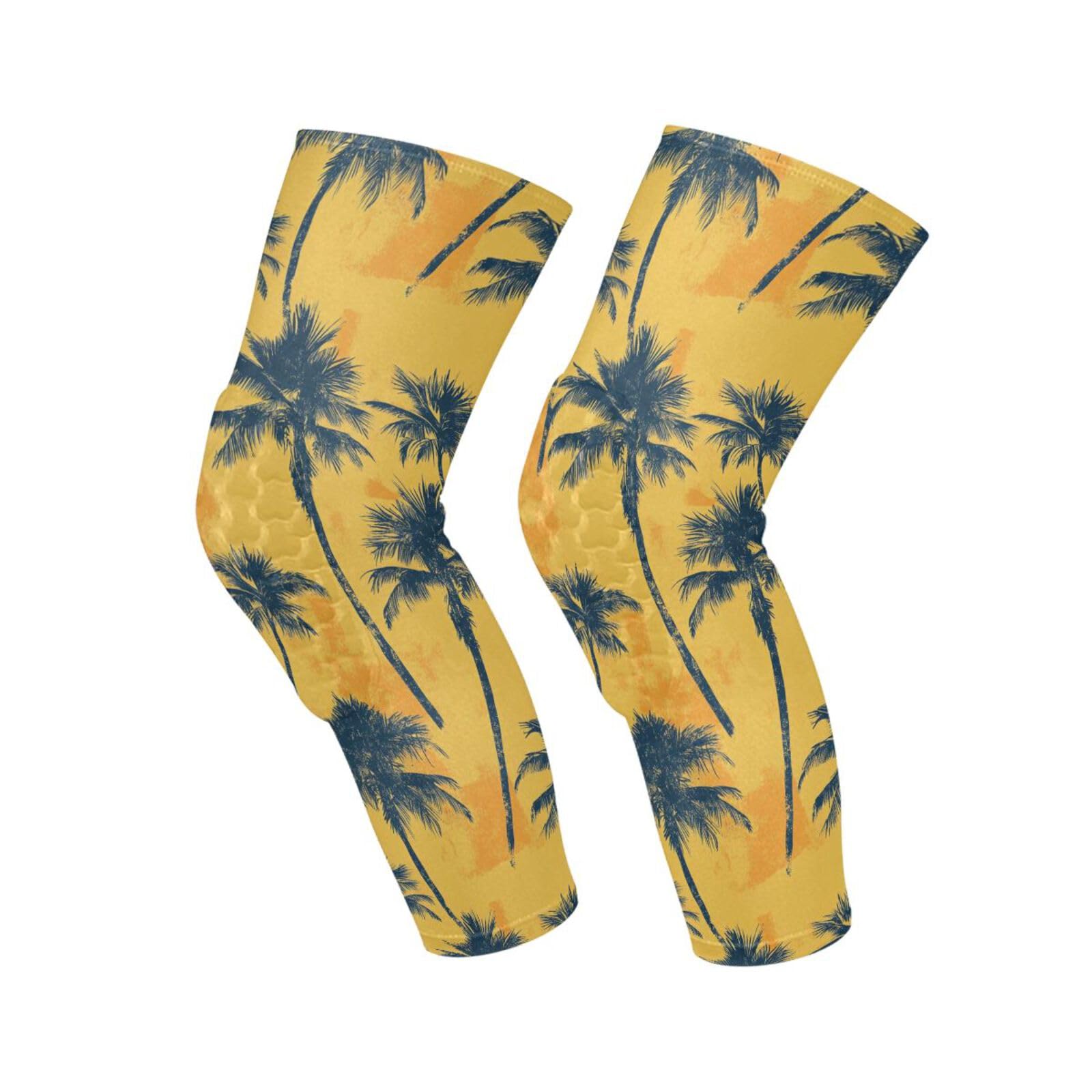 JUNZAN Vintage Yellow Tropical Basketball Knee Pads for Youth Kids Wrestling Knee Pads with Sleeves Sport Kneepads for Volleyball Football