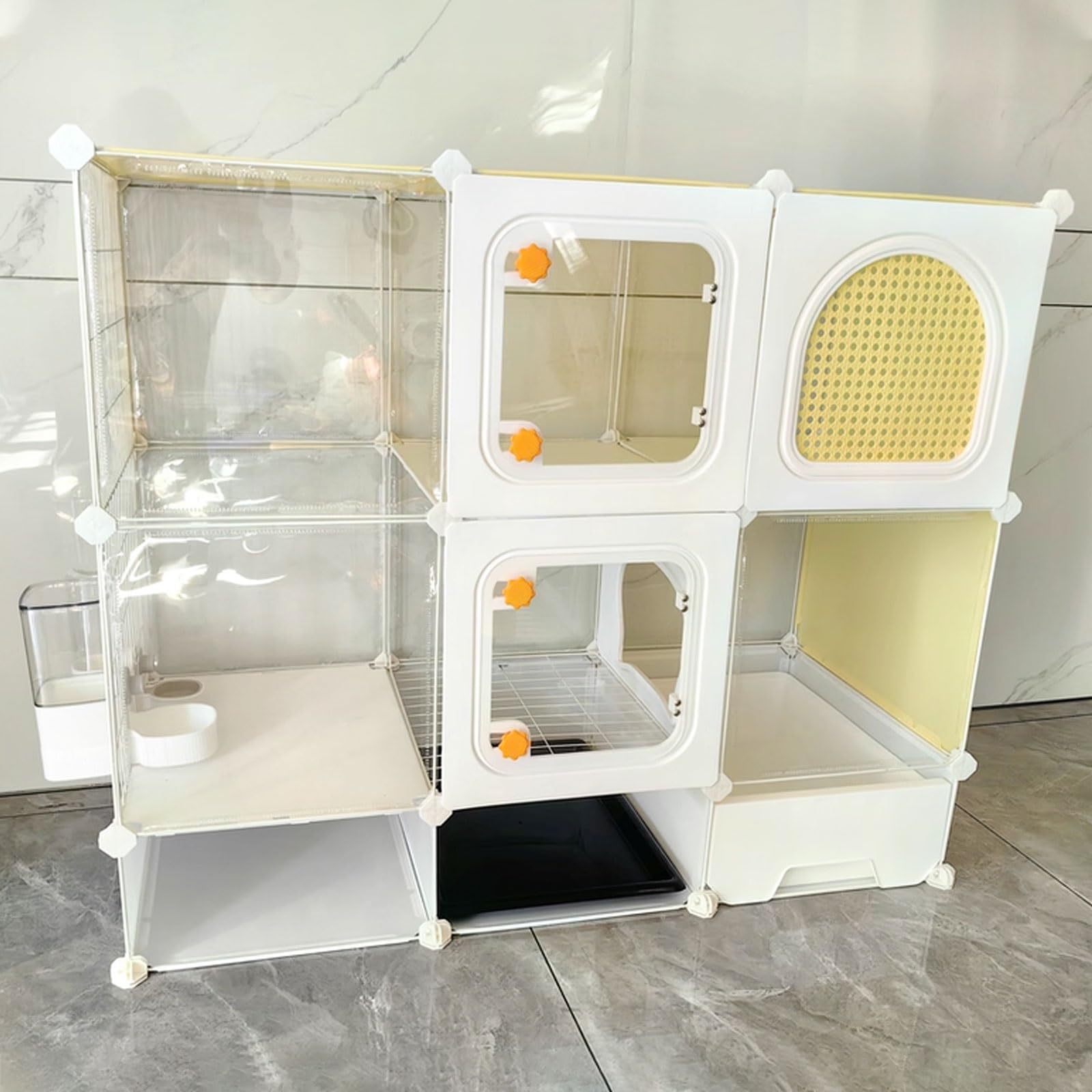 Gabbia per gatti da interno con lettiera, area intrattenimento multizona, ventilazione su entrambi i lati, adatta per 1-2 gatti