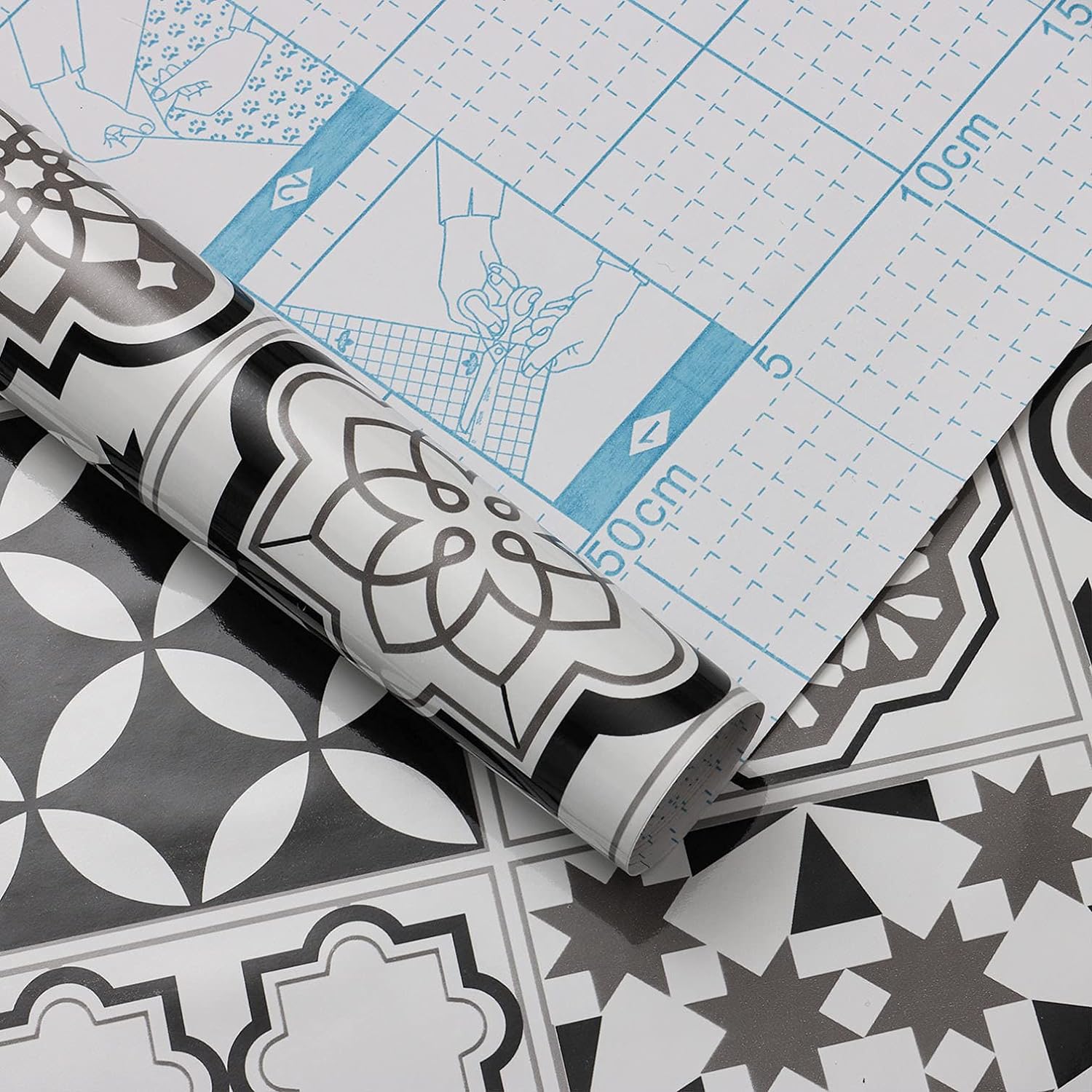 Timeet Kitchen Contact Paper Waterproof Self Adhesive Removable Wallpaper Film Protective Vinyl Black Tile Contact Paper Black White Peel and Stick Wallpaper for Bathroom Laundry Room 17.7"x197"
