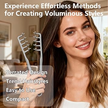2PCS Texture Combs, Wide Tooth Comb, Texture Styling Comb, Hair Texture Comb, Magic Comb, Volumizing Comb, Texturising Comb for Curls, Volume Hair Styling Tool for Men & Women (Grey + Pink)