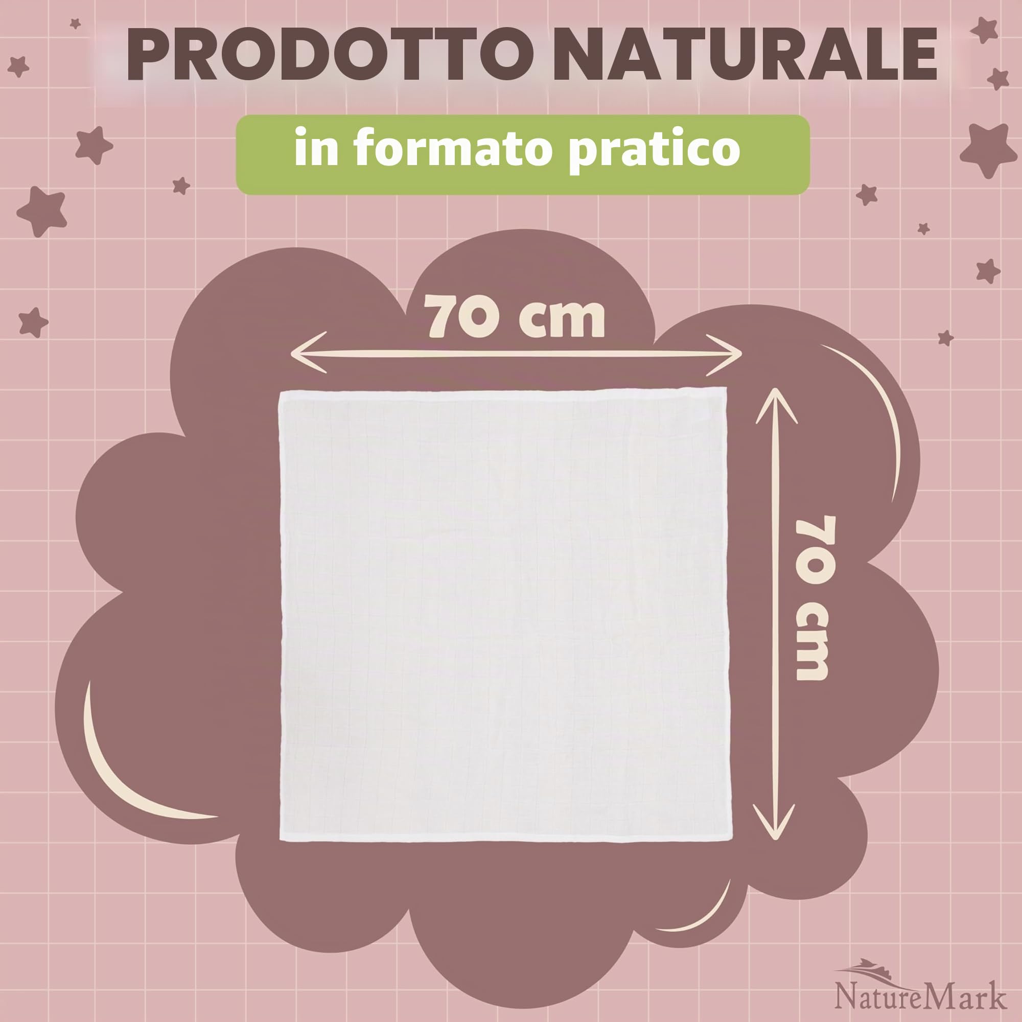 NatureMark Set da 10 Panni in Mussola per Bambino 100% Cotone 70x70 cm Bianca