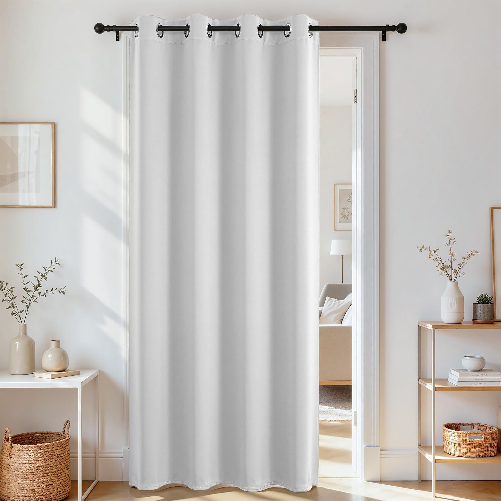 Rideau occultant pour portes coulissantes Joydeco blanc grisâtre 132x213cm
