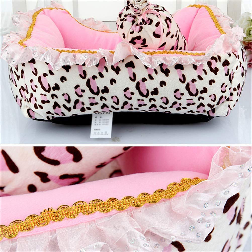 Rosa Leopard Hundebett, Hund und Katze Bett Schöne Haustier Bett Reversible Kissen Hundebett mit Waschbaren Abnehmbaren Bezug (Color : Square, Size : XL)