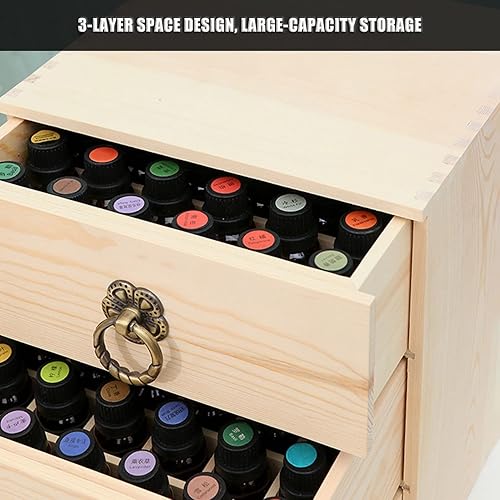 Miniatura 5 de Caja de aceite esencial de madera con 90 ranuras, caja de almacenamiento de aceite esencial de 3 capas, organizador de cosméticos con asa, espacio