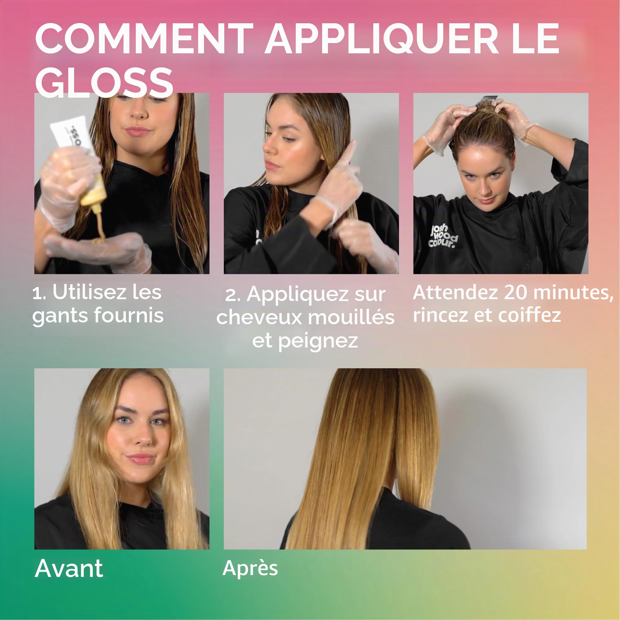 Josh Wood Hair Gloss (Blond Champagne) - Brillant semi-permanent, ajoute des tons chauds et dorés, rafraîchit et revitalise la couleur des cheveux - Dure jusqu'à 6 lavages - 100 % végétalien - Crème