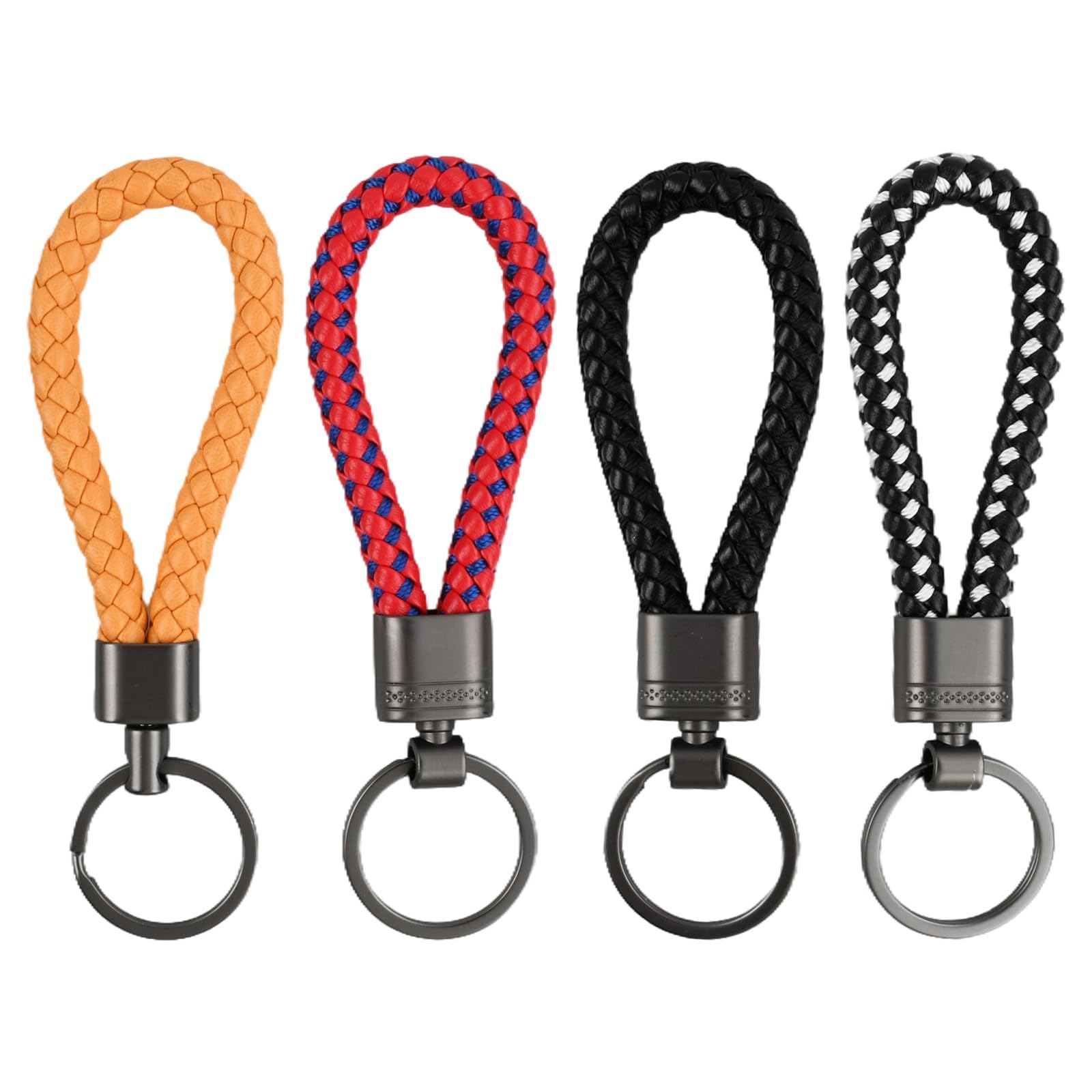 Zirax 4 Pcs Braided Leather Keyring, Leather Key Fob with Zinc Alloy Ring, Multicolour Car Key Chain Holder for Men and Women, Rope Keyring for Home Office Keys