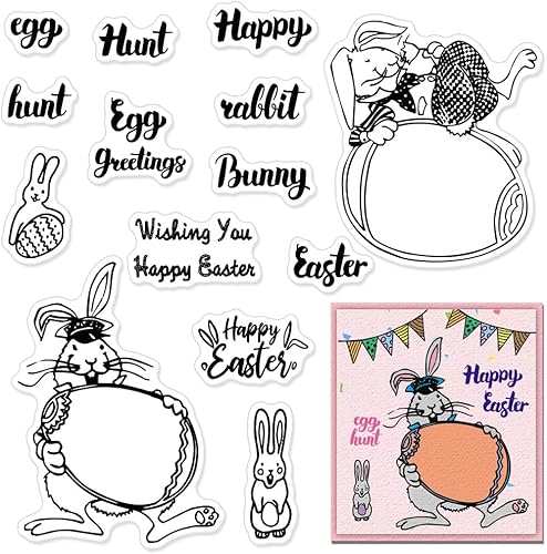 Sellos transparentes de conejo de Pascua para hacer tarjetas, huevos de Pascua felices, sellos de goma transparente para hacer tarjetas navideñas,