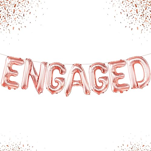 Miniatura 2 de KatchOn, Letras de globos de compromiso de oro rosa con globo de anillo de diamantes, paquete de 2 | Globos de compromiso de oro rosa para