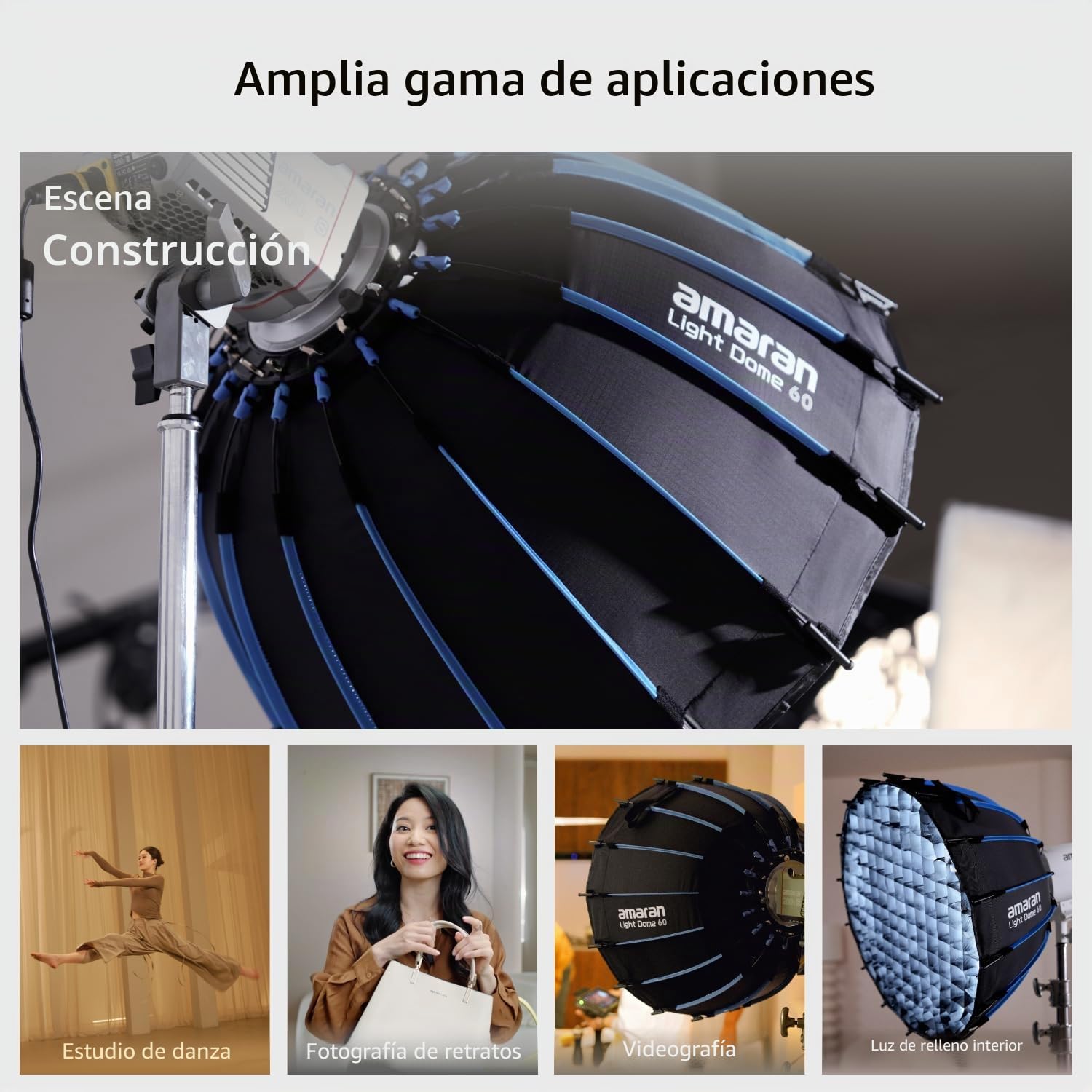 Amaran Light Dome 60, softbox Circular de 16 Lados de 60 cm con diseño de liberación rápida, Montura Bowens para luz Suave Ideal para Retratos, entrevistas y creación de Contenido de Video