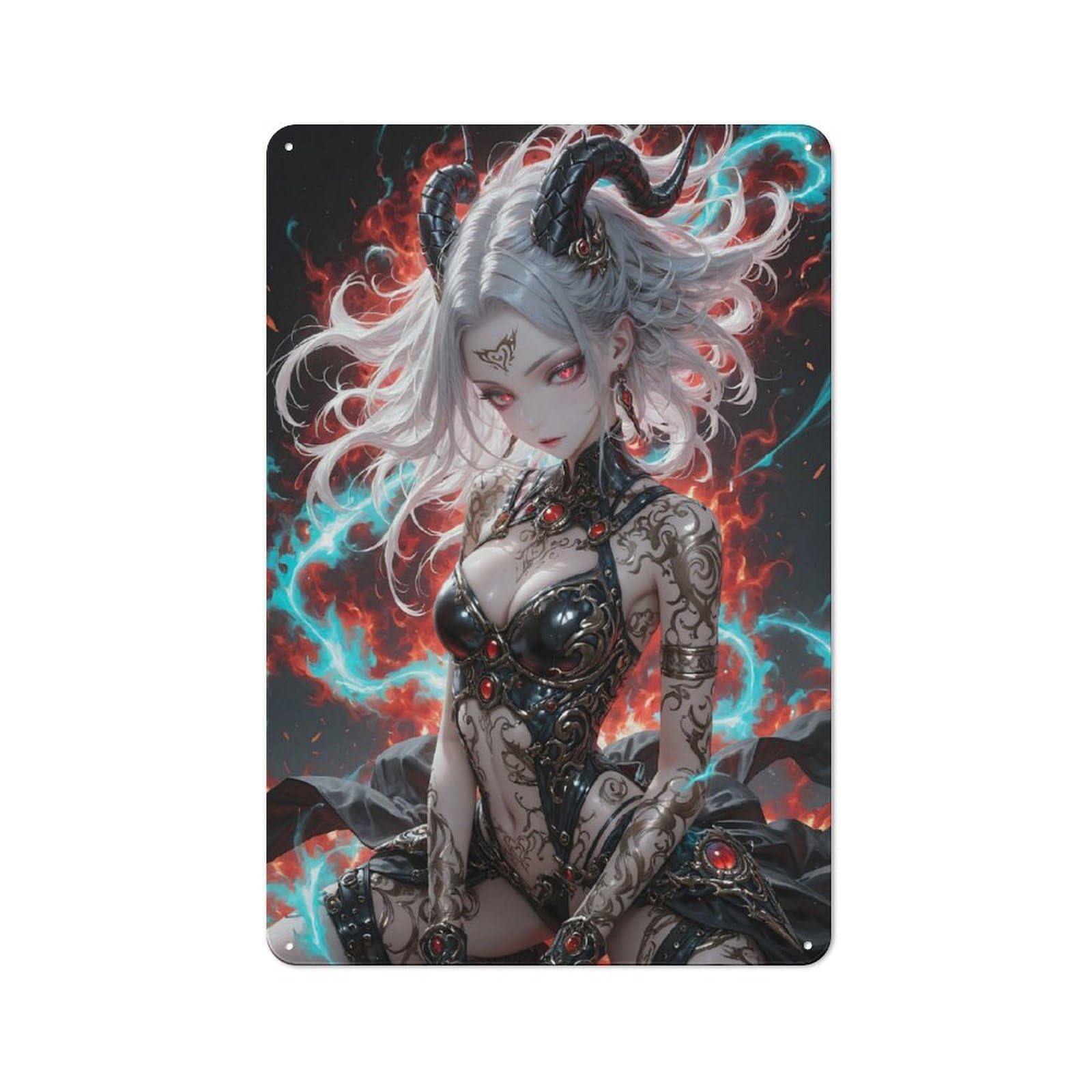 Junmoney Girls Style-10 Demon With Horns And Tattoos Printed Metal Sign 30X20cm For Studio Or Craft Room, A New Home Present For Creative-Space Collectors