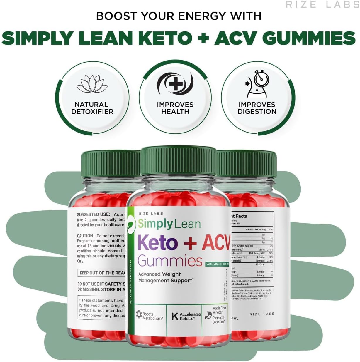 rize labs Simply Lean Keto and ACV Gummies for Advanced Weight Loss, Supplement for Maximum Strength Gomitas - Pack of 5(300 Gummies)