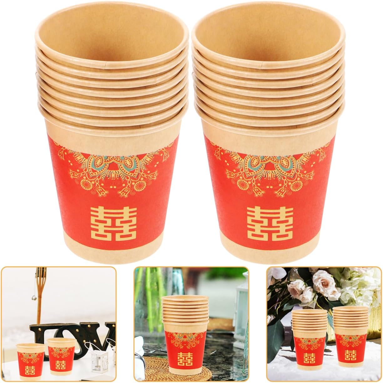 50pcs Single Beverage Cups Wedding Paper Cups Chinese Theme Sanitary for Party Wedding Festival image 3