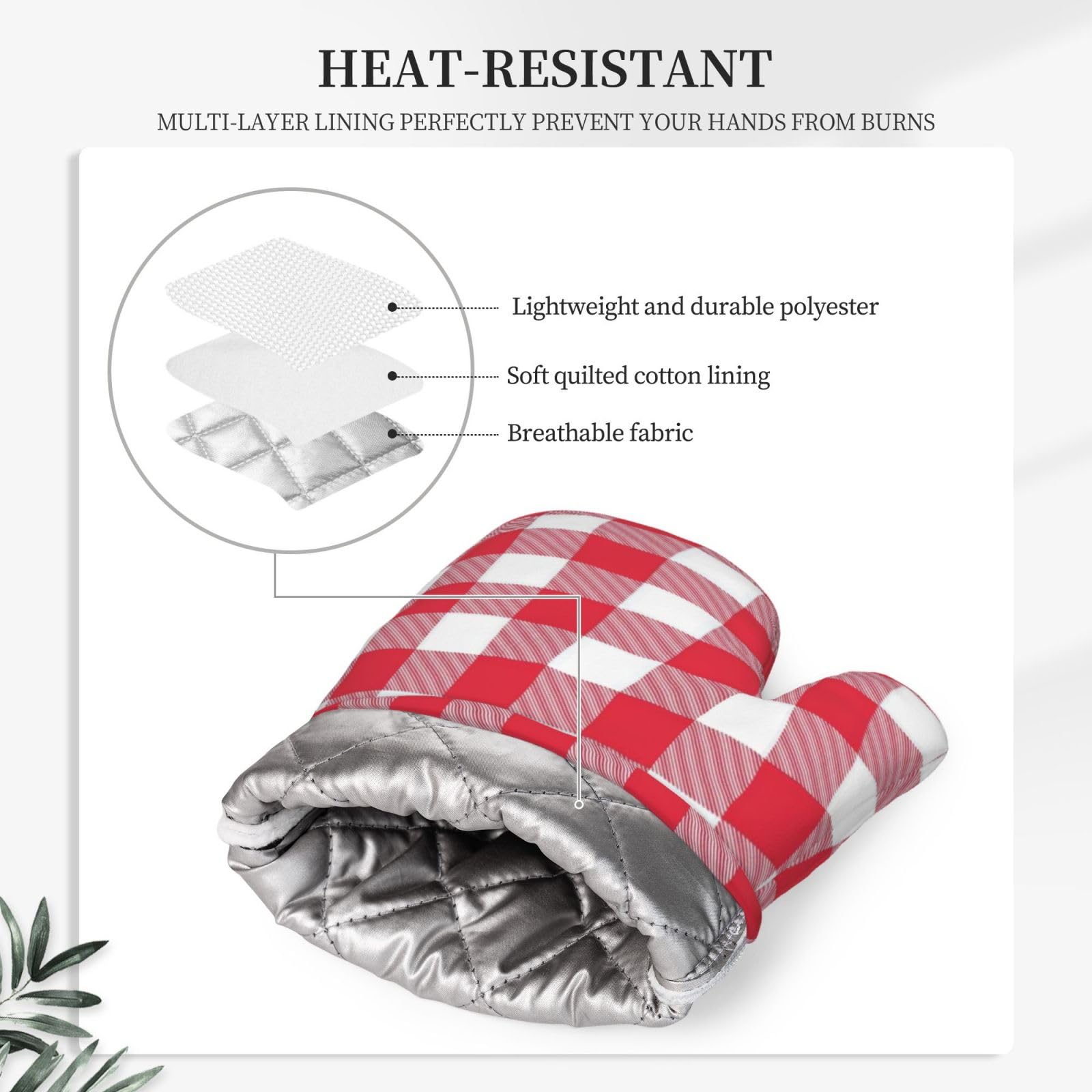 Juego de guantes de horno y agarraderas a cuadros rojos y blancos, 4 guantes de horno de silicona a cuadros rojos y blancos para cocina, guantes de horno resistentes al calor y agarraderas