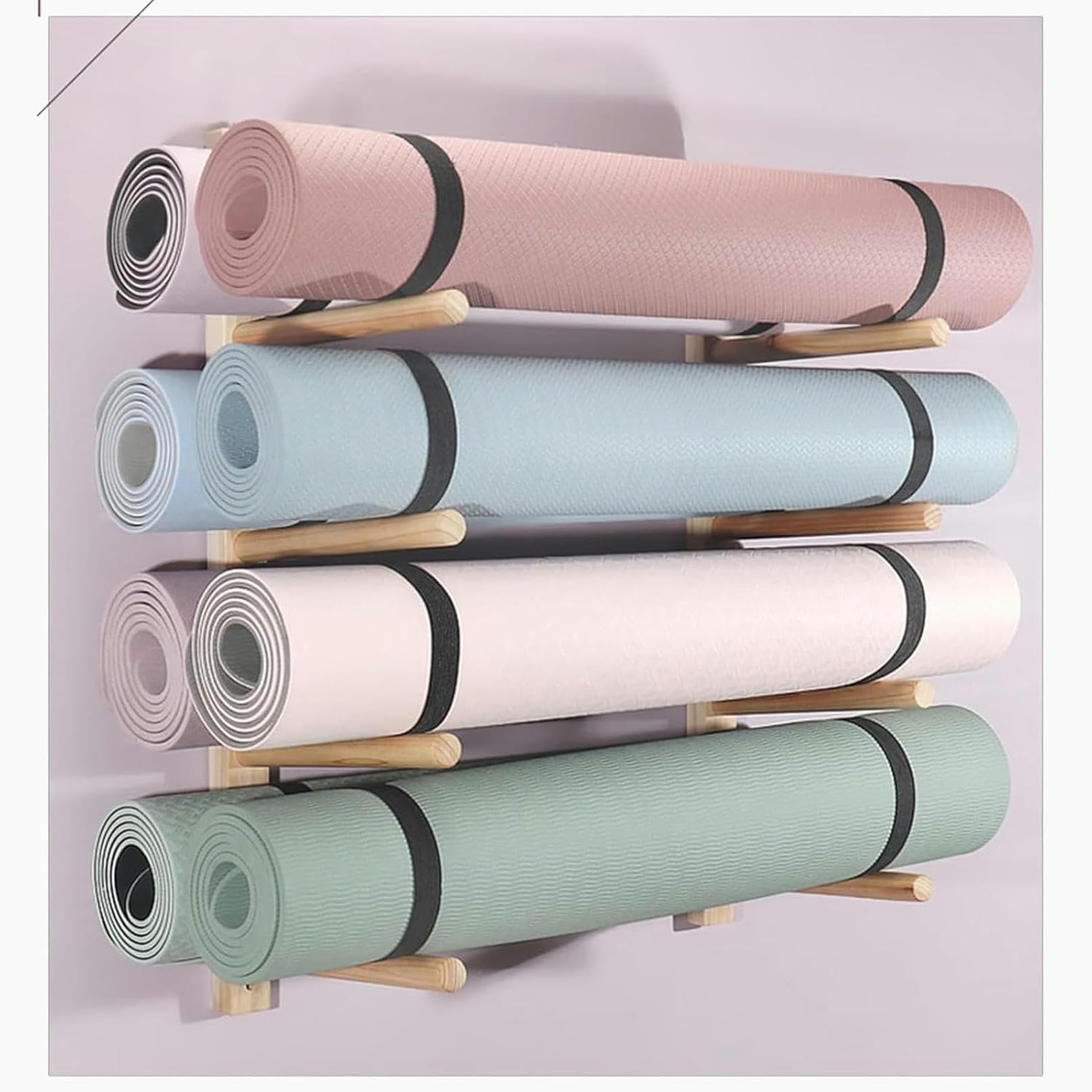 Support de rangement mural en bois pour tapis de yoga et Pilates à 4 niveaux