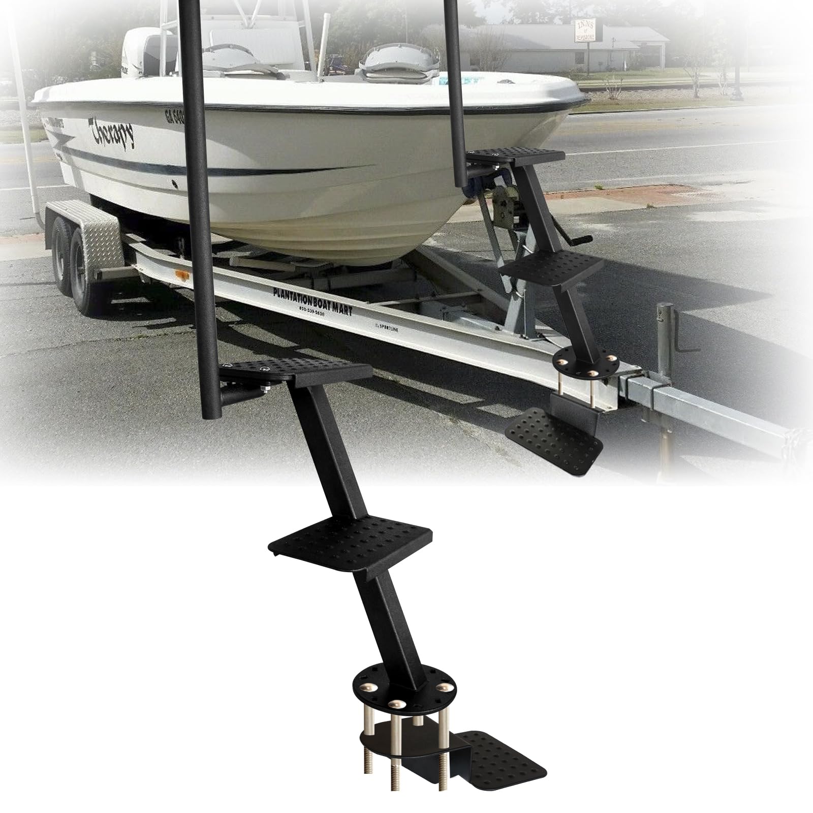Boat Trailer Steps, Heavy Duty Boat Steps 450 Lbs Capacity, Universal Boat Steps for Trailer Suitable for 4 x 4 inches Trailer Frame