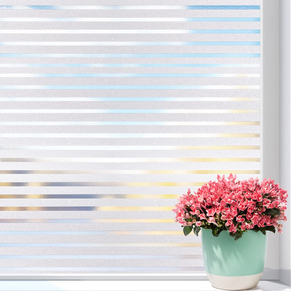 CoavasPrivacy Window Film Non-Adhesive Window Film Static Cling Frosted Stripe Window Sticker No Glue Glass Film Anti-UV Opaque Decoration for Bedroom Kitchen Office 90X200CM