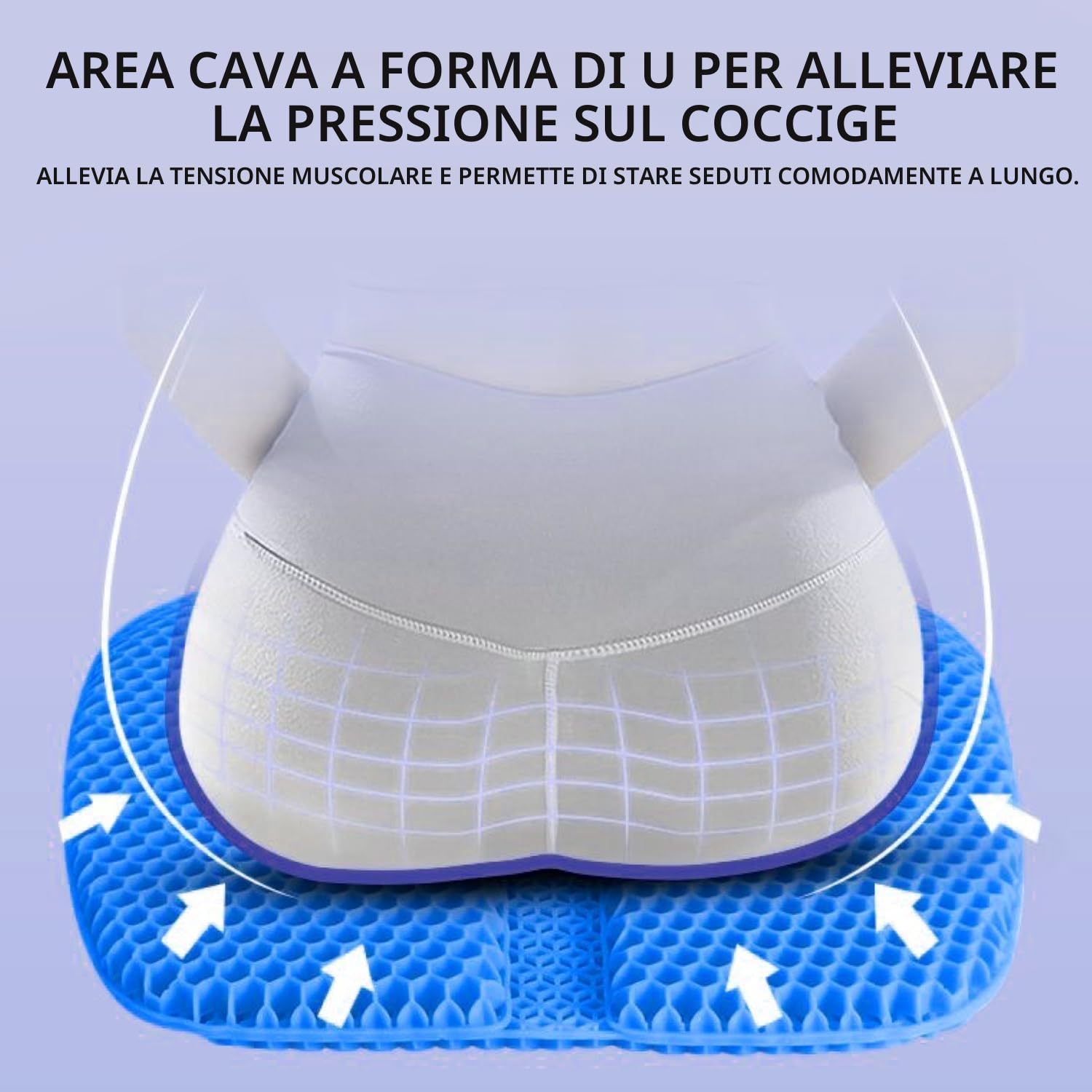 Cuscini per Sedie in Gel, Struttura a Nido d'Ape Traspirante Cuscino Gel Antidecubito per Sedia a Rotelle Casa Ufficio Auto, 45 * 42 * 3cm, Blu Scuro