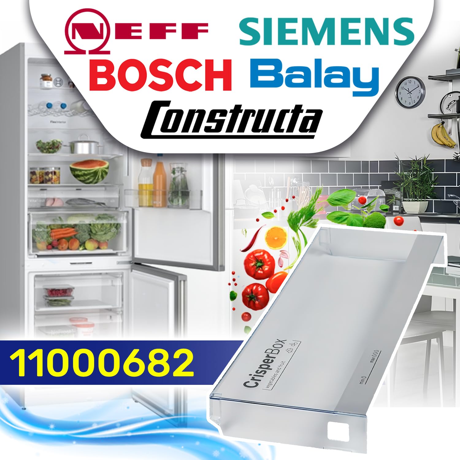Tapa del Cajón del Nevera 450х165 mm con Código Original 11000682 para Bosch para Siemens - Garantía de 10 Años - MONTERAL