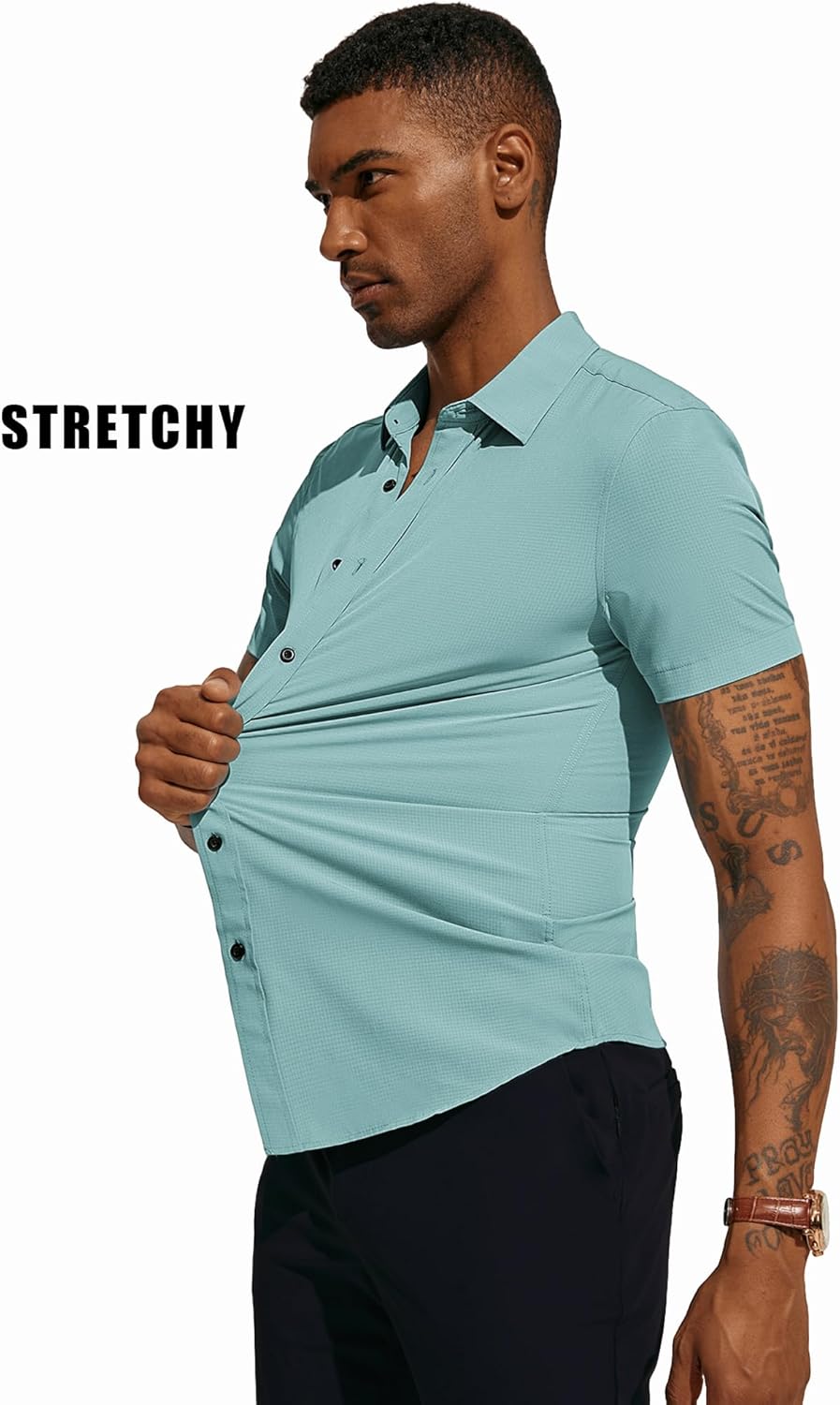 PJ PAUL JONES Mens Button Down Short Sleeve Shirt Wrinkle Free Dress Shirts for Men Casual Summer Beach Vacation Shirts - Image 2