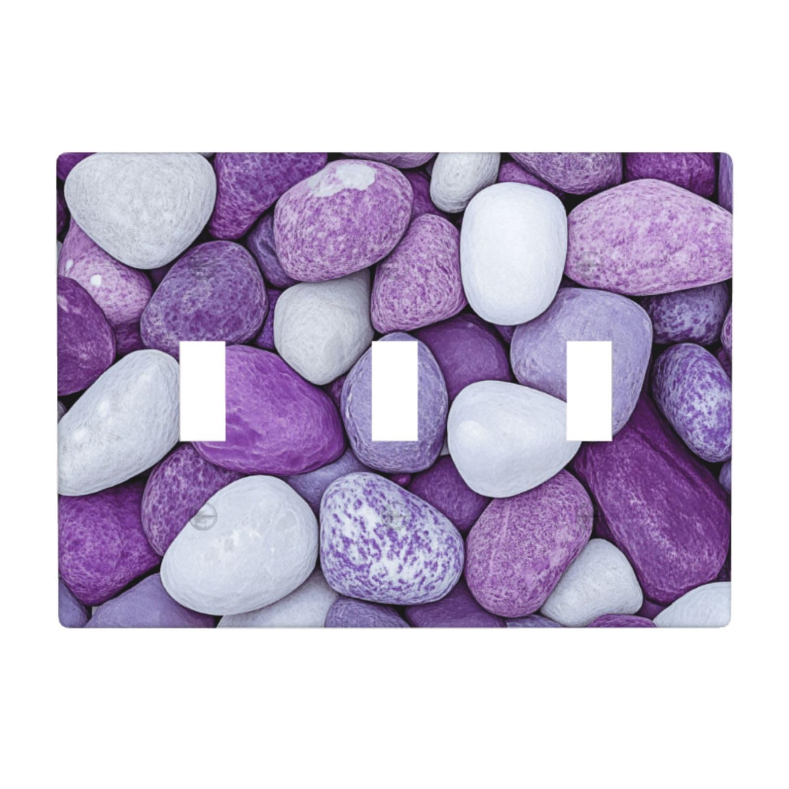 Woshuwo White Purple And Pebbles Light Switch Covers 3 Gang Triple Toggle Wall Plate Switchplate Electrical Faceplate For Bathroom Kitchen Bedroom Decor