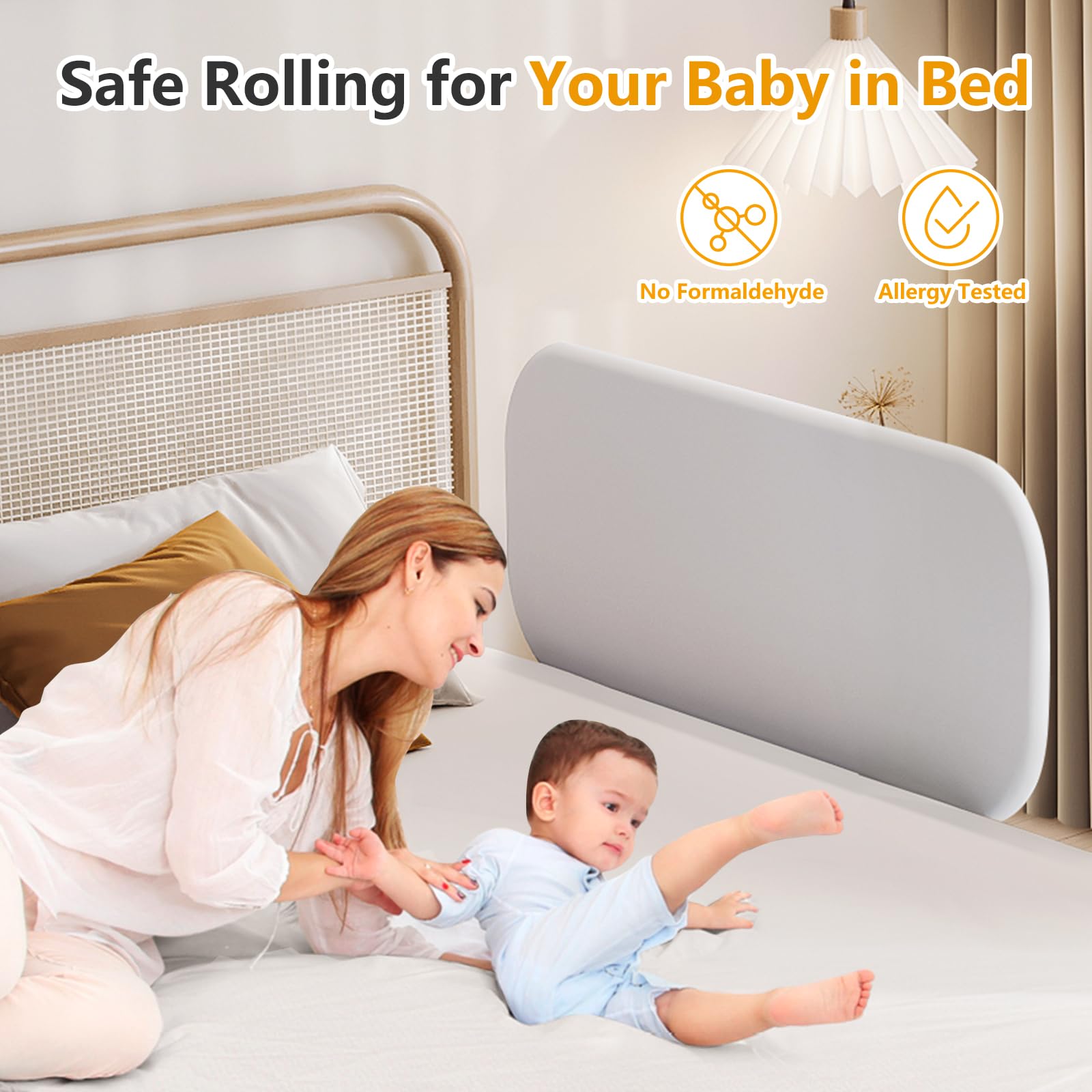 Riel plegable para cuna infantil, ajuste universal para camas individuales, Queen, matrimoniales, king size - Gris - Barandilla de cama fácil de montar para bebés y niños pequeños (32