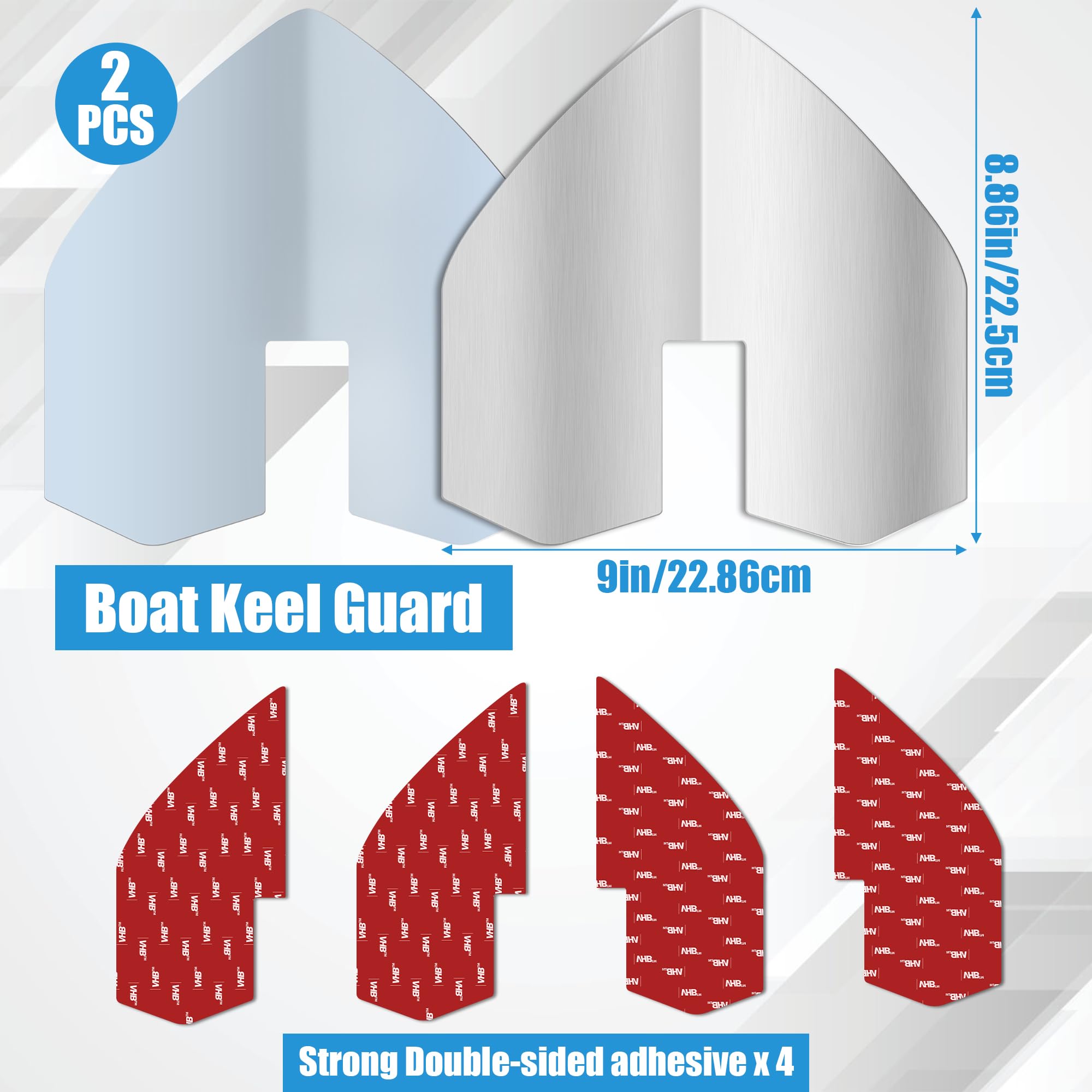 Catcan 2 protezioni per chiglia per barche, in acciaio inox, con 4 adesivi resistenti per proteggere navi yacht da usura e graffi