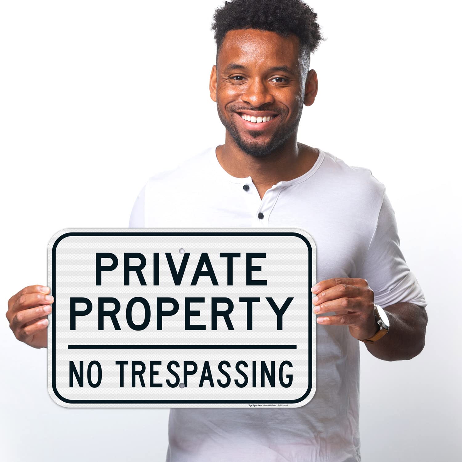 Private Property No Trespassing Sign, (SI-72004) 12x18 Inches, 3M EGP Reflective .063 Aluminum, Fade Resistant, Made in USA