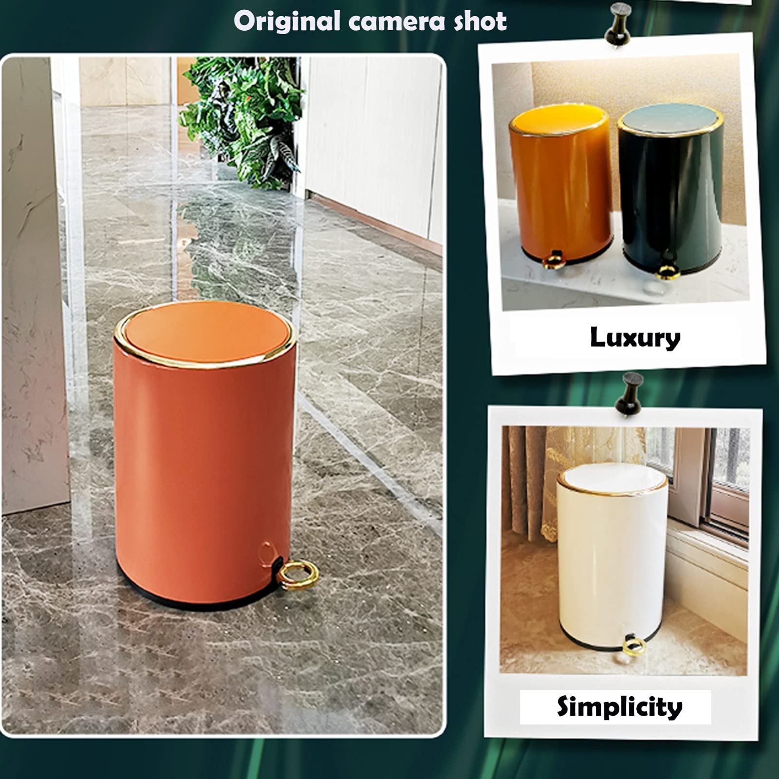 8l - Badezimmer MüLleimer Gold Kosmetikeimer Edelstahl,mit Softclose Eleganter Eimer FüRs Bad Abfalleimer Treteimer Stille Landung füR Bad, KüChe und BüRo,Schwarz(Color:Black gold,Size:8L)