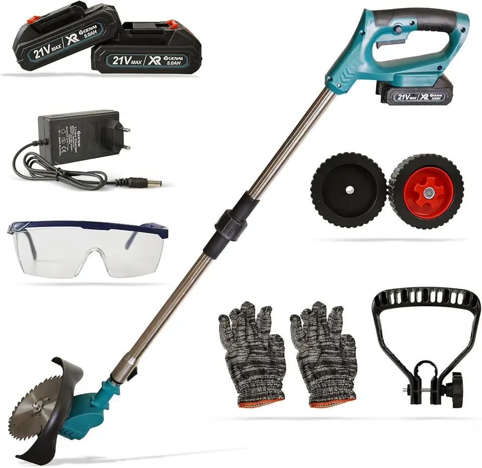 Aparador de Grama Elétrico, Cortador de Grama Portátil Sem Fio Recarregável com 2 Baterias 21V, 120W, para Jardim de Gramado Poda