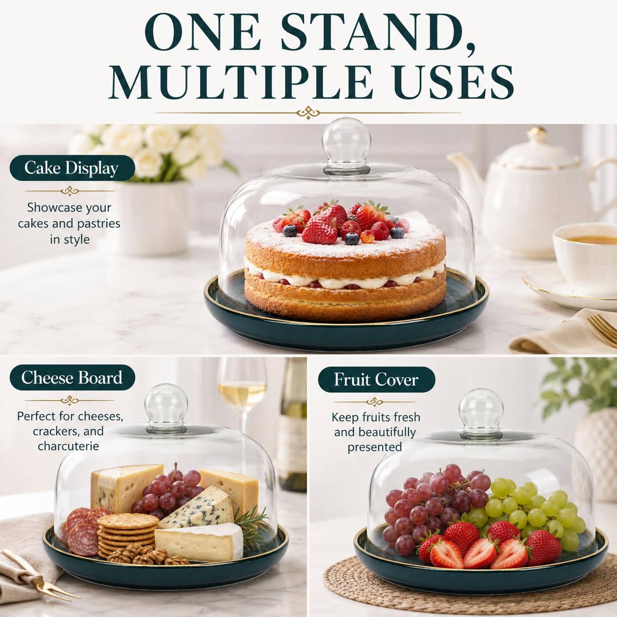Soporte de cerámica para tartas, tapa de cristal, plato de porcelana, soporte para tartas, tapa para tartas, tapa de cristal, tapa de queso, tapa para alimentos, 30 cm