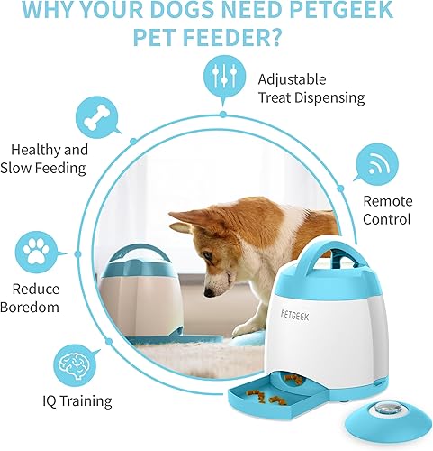 Miniatura 2 de PETGEEK Dispensador de golosinas para perros con botón, alimentador automático para perros con control remoto y doble fuente de alimentación,