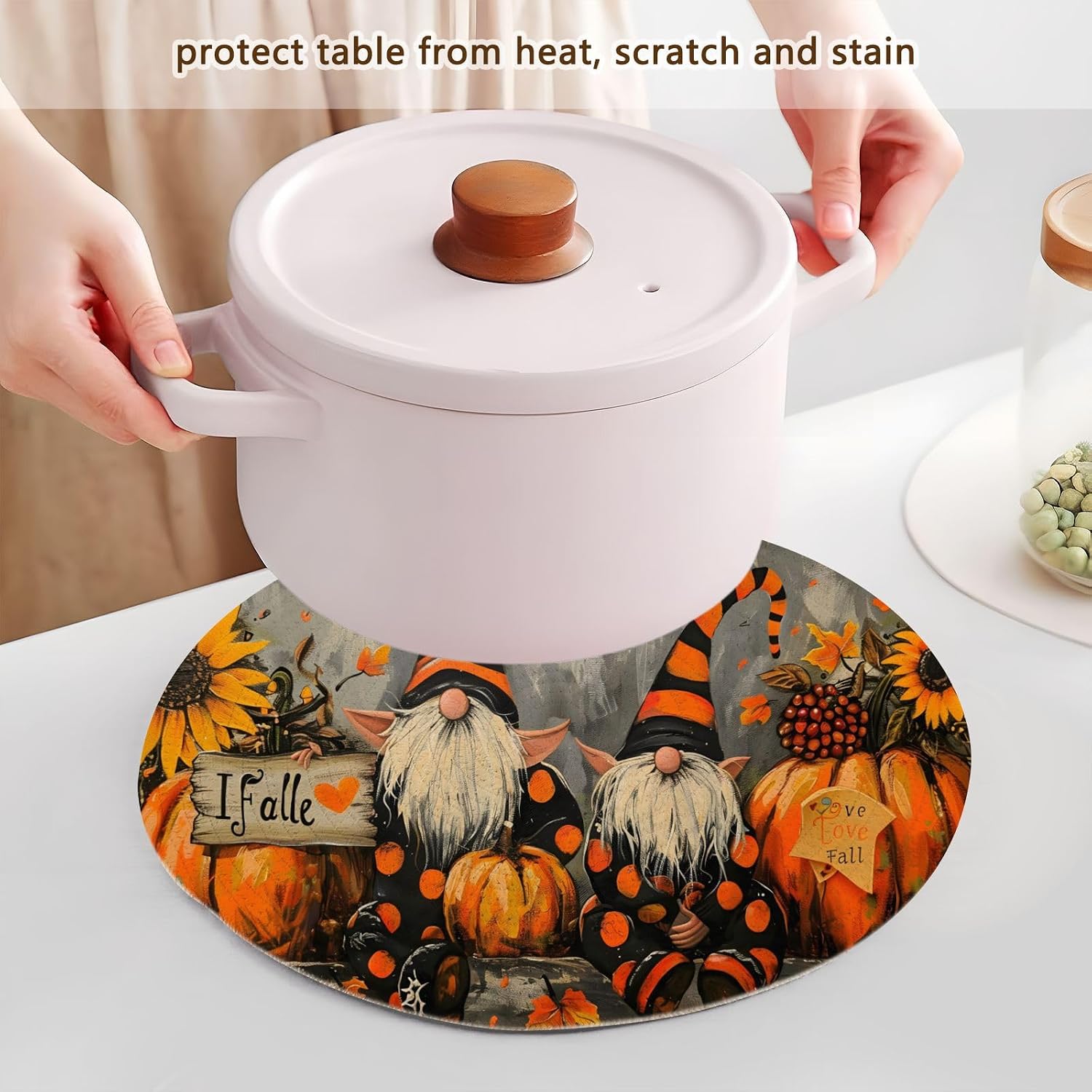 Autumn Fall Gnomes Pumpkin Sunflowers03 PotHolders Trivets Set Cotton Hot Pot Holders Set Farmhouse Coasters Set of 3,Hot Pads,Hot Mats for Kitchen Counter Decorative33