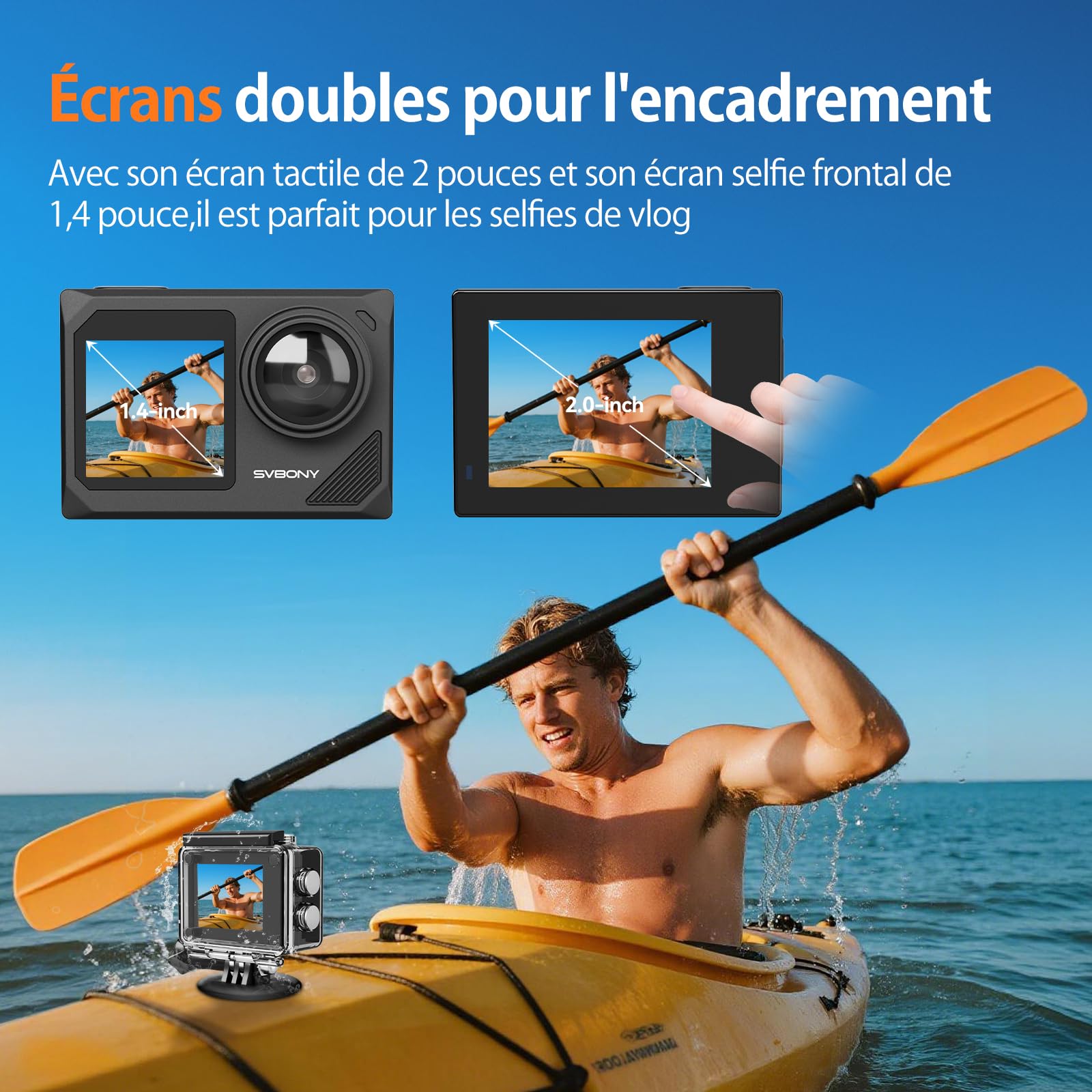 SVBONY SVGo2 Caméra sous-Marine 4K 30FPS avec EIS 30m Étanche Écran Tactile Double Écran WiFi 2.4G Kit Plongée