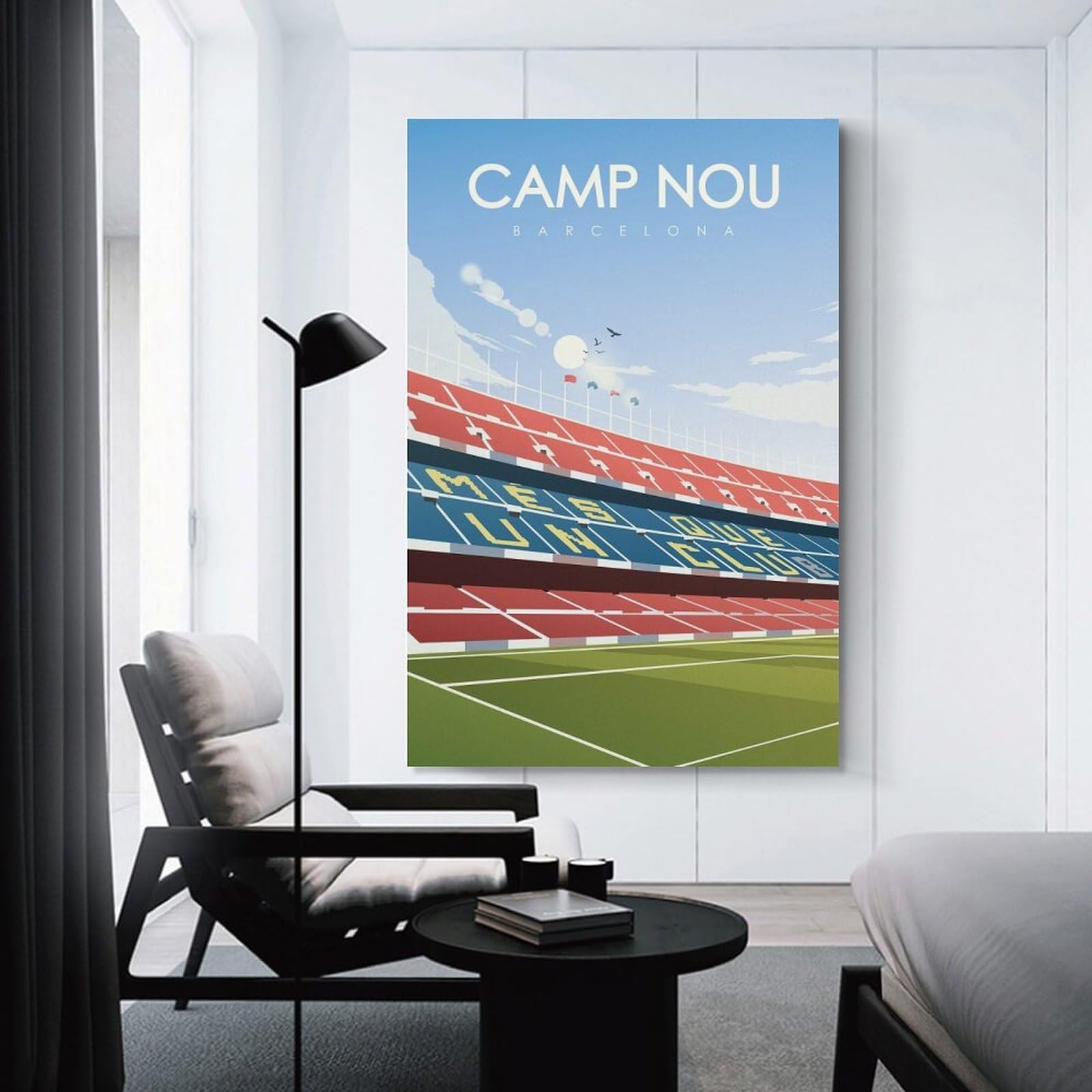 Junmoney Decorative Canvas Print Camp Nou Barcelona Illustration, 20x30inch(50x75cm), for Living Room, Bedroom Or Home Office, Home Decor Gift with Stylish Appeal