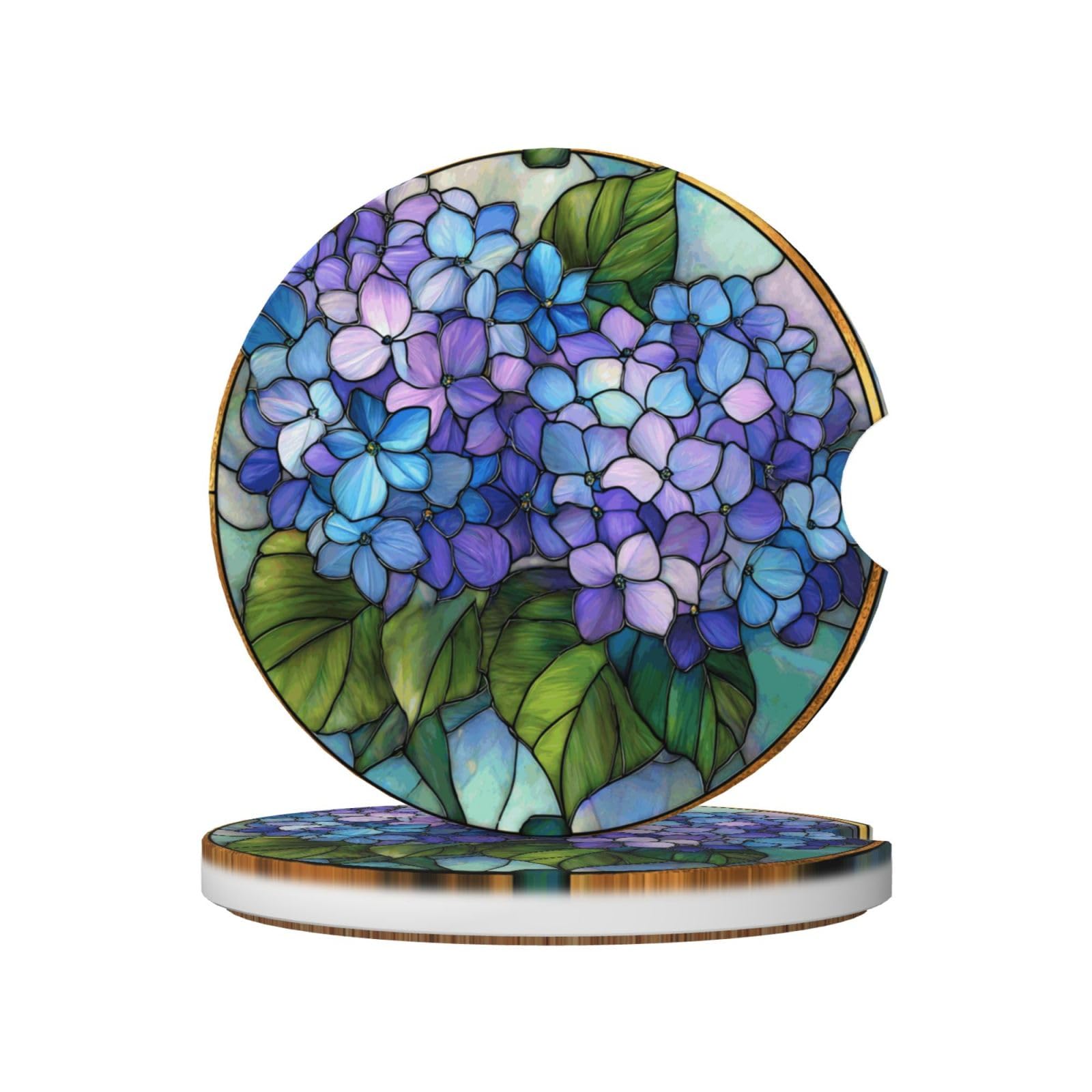 Elegant Small Bush Hydrangea Flowers Ceramic Coasters,2pcs