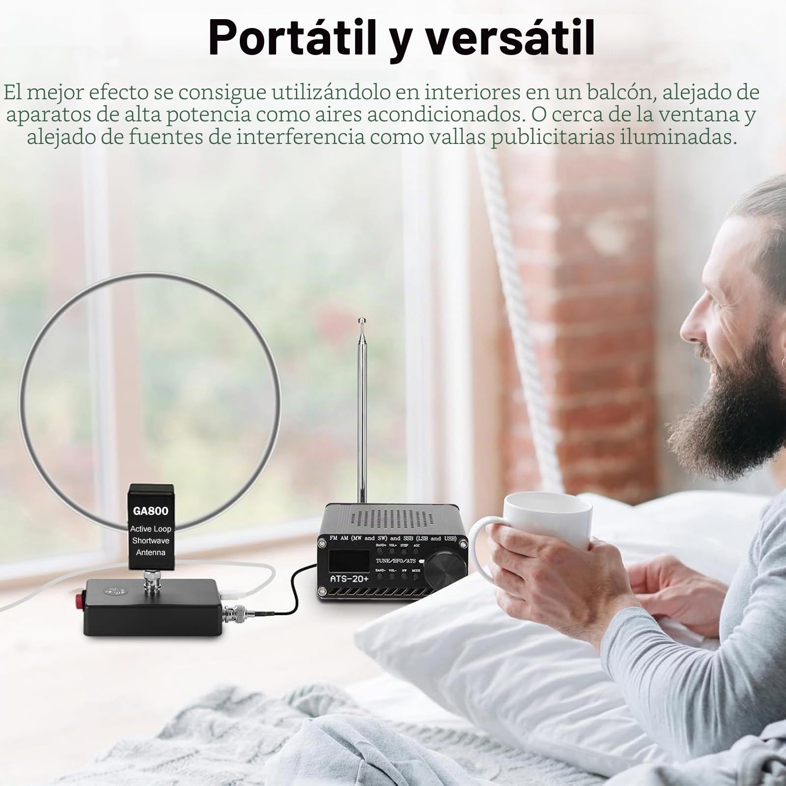 AURSINC GA800 Antena de bucle, antena de radio de onda corta activa con cable BNC 10 KHz-159 MHz HF para radioafición (sintonización gratuita)