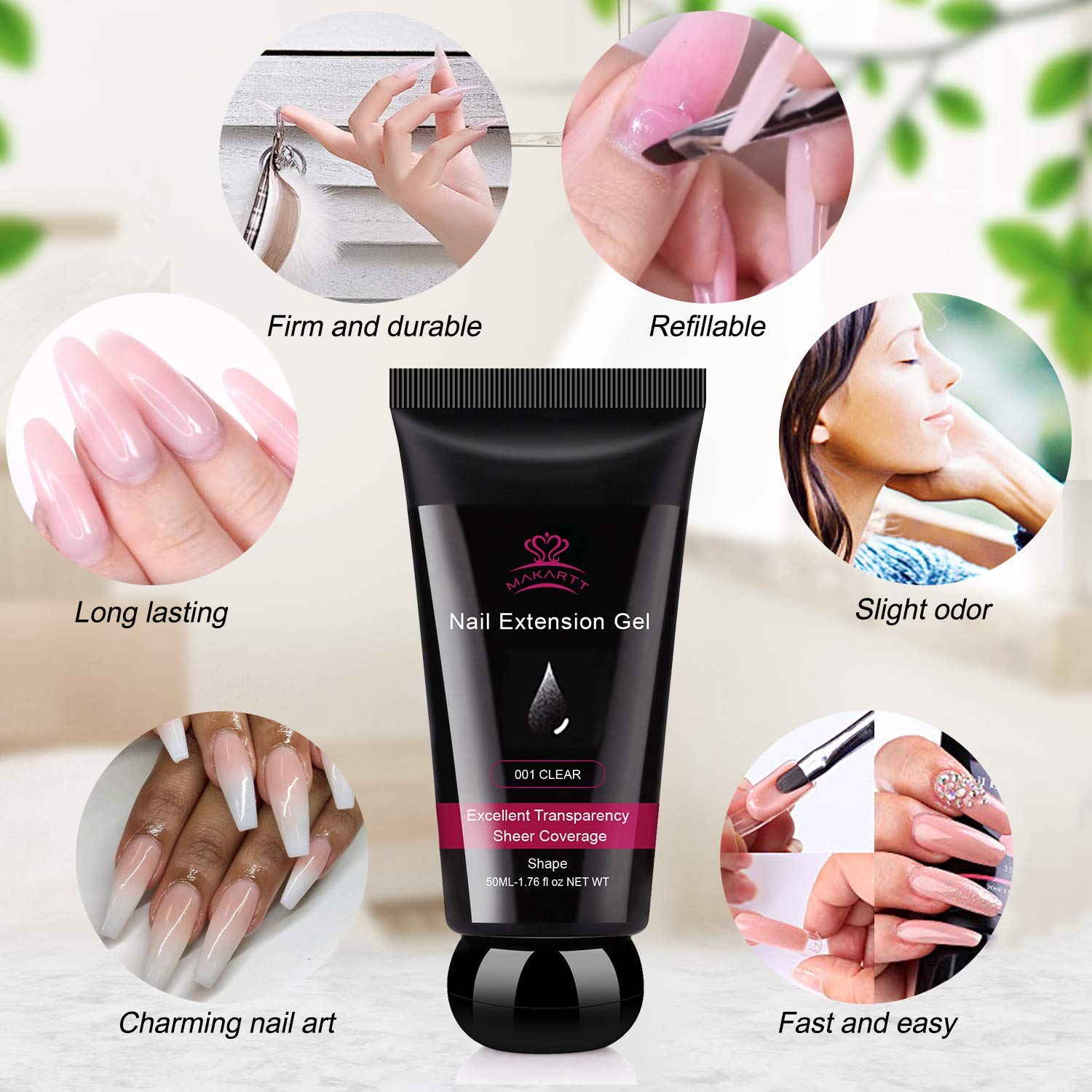 Makartt Nail Decorations Kit with Nail Extension Gel Clear Builder Gel Bundle