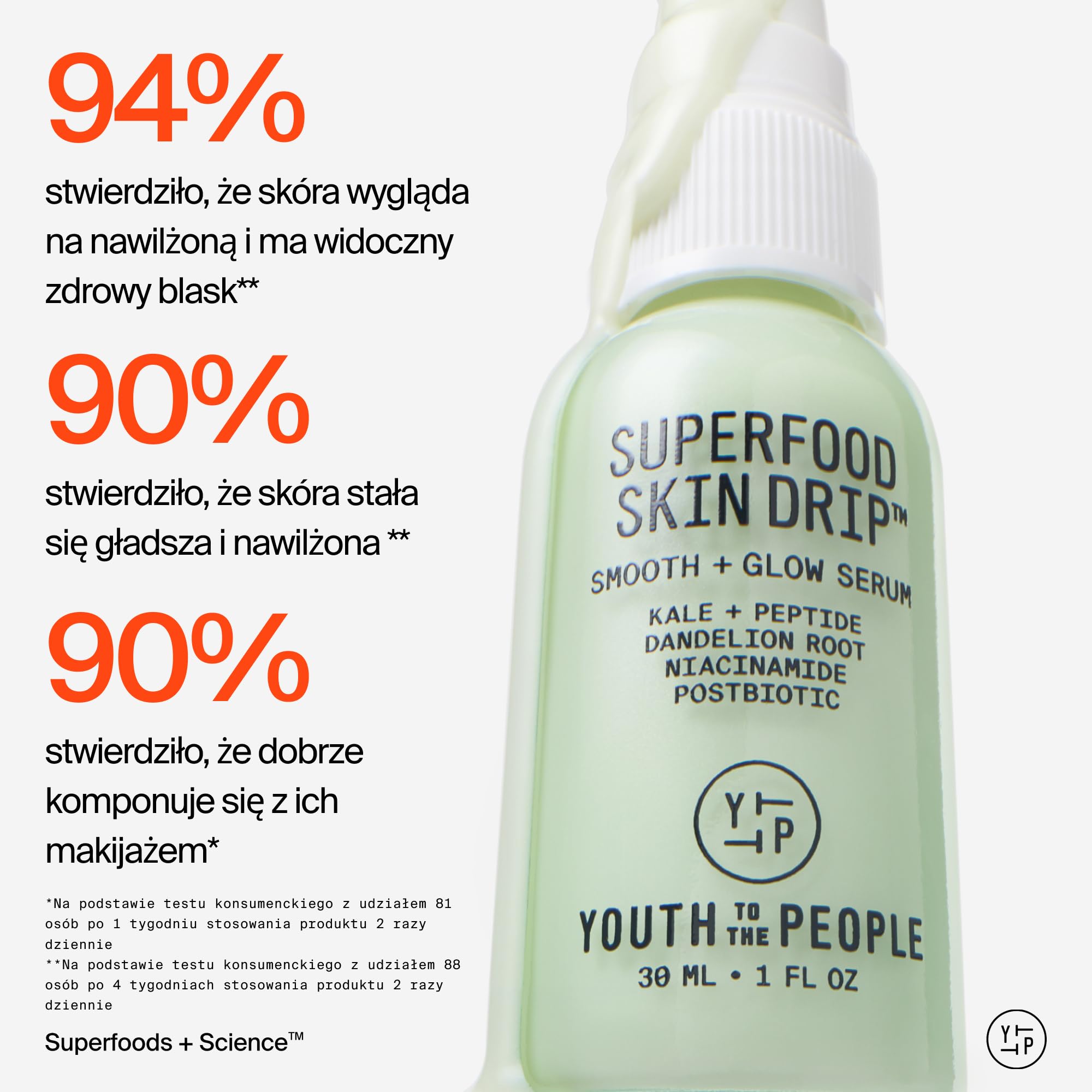 Youth To The People Superfood Skin Drip Glow Serum, Serum do Twarzy Nawilżające, Rozświetlające, Dla Suchej i Matowej Skóry, Nierówna Tekstura, Wegańskie Składniki, 30 ml