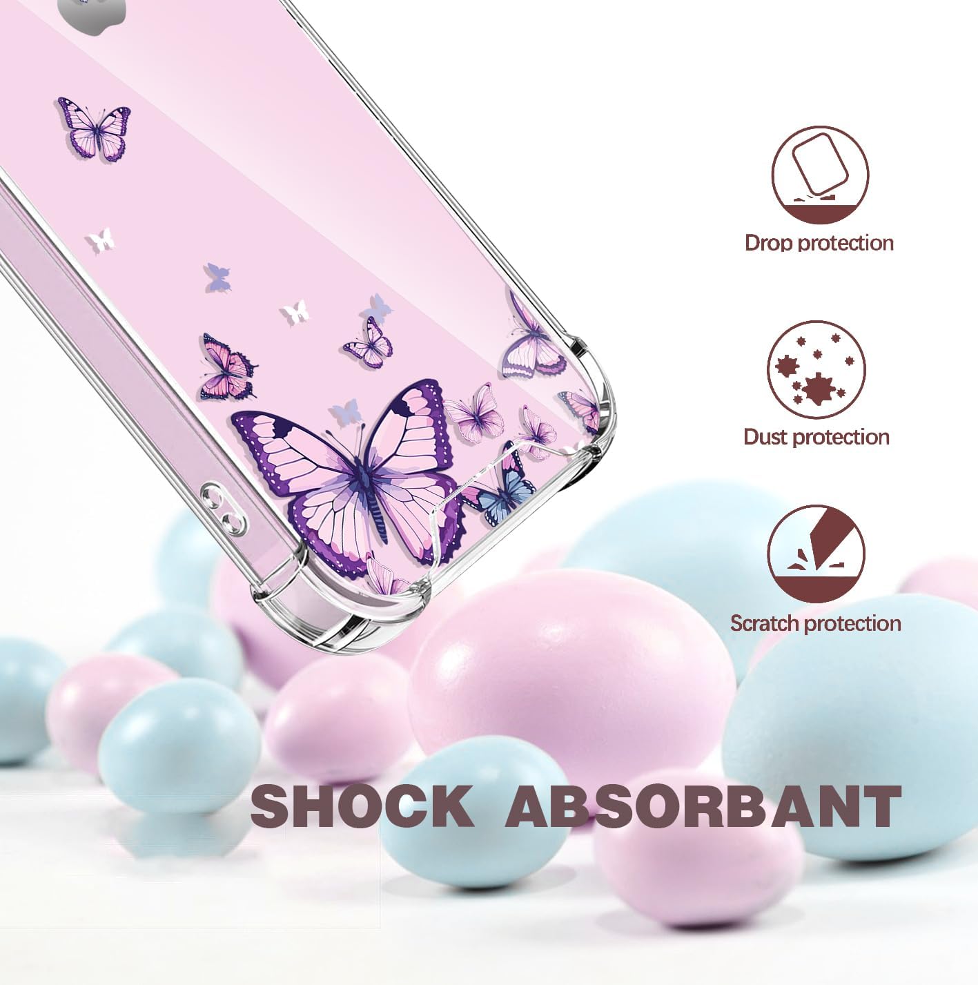 OOZ Crystal Phone Case for iPhone 14 Plus(2022) 6.7", Cute Clear Protective Cover,Alluring Purple Butterfly Pattern Soft Shockproof Clear Phone Protective Case Cover for Women Girls