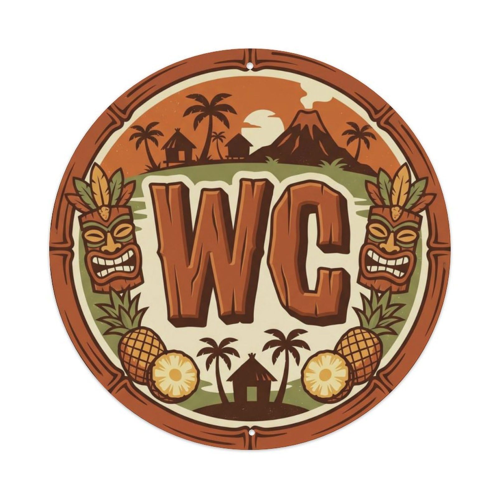 Toilet （WC） Tiki Tropical Plate Metal Tin Sign Plaque Wall Decor for Cafe, Club Bar, Office, Home Garden Round Metal Poster 8x8Inch