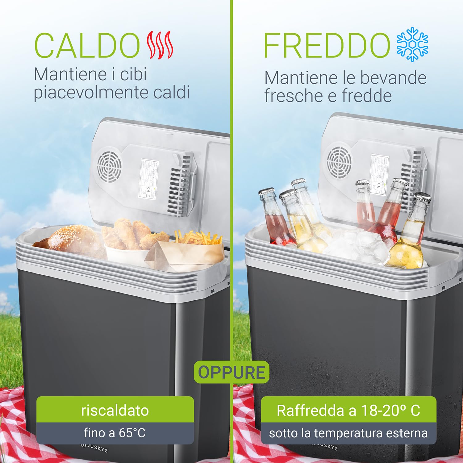 Juskys Frigorifero elettrico 12 V / 230 V per auto, camion, camper, campeggio, barca, outdoor – Mini frigo freddo & caldo – box termoelettrico