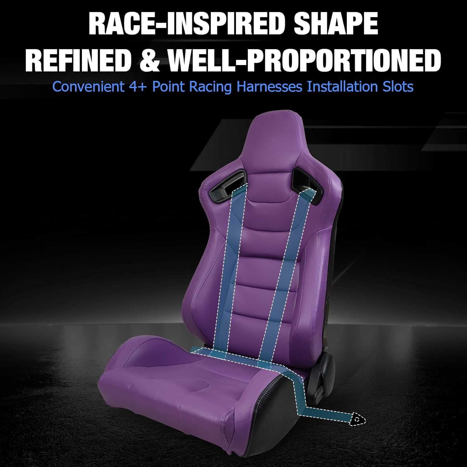 FREEMOTOR802 Racing Seats with Dual Lock Sliders, Universal For Most Cars Vehicles First Row, 1 Pair Reclinable Sport Bucket Seats, PU Carbon Fiber Look Leatherette, Purple