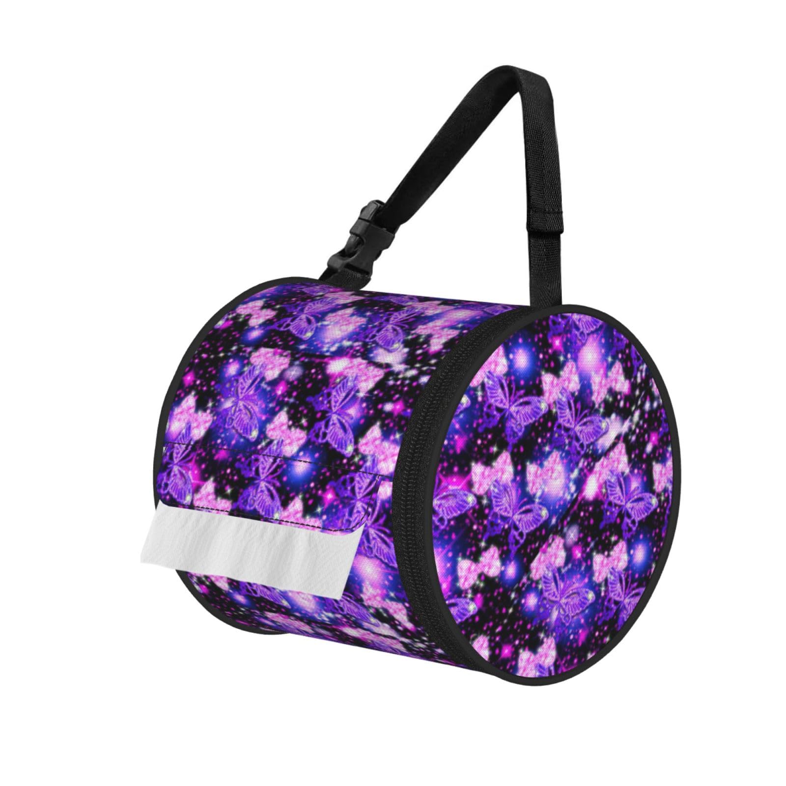 purple cute butterfly print Print Cylindrical Tissue Holder Bathroom Car Home Office Kitchen Decor Versatile