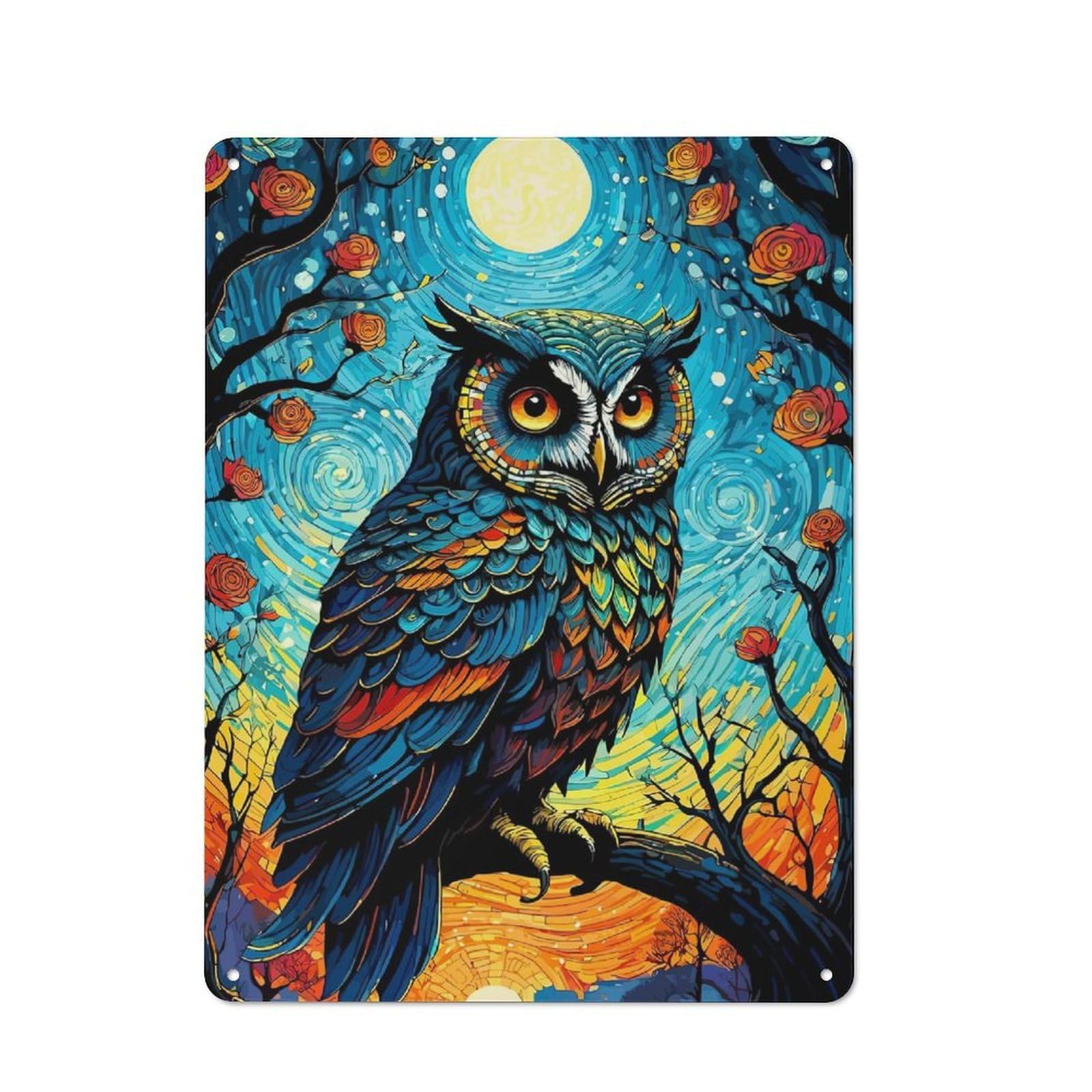 Junmoney Owl In Starry Night Vintage Printed Metal Sign 40X30cm For Bar Or Restaurant, For Restaurant Interior Fans